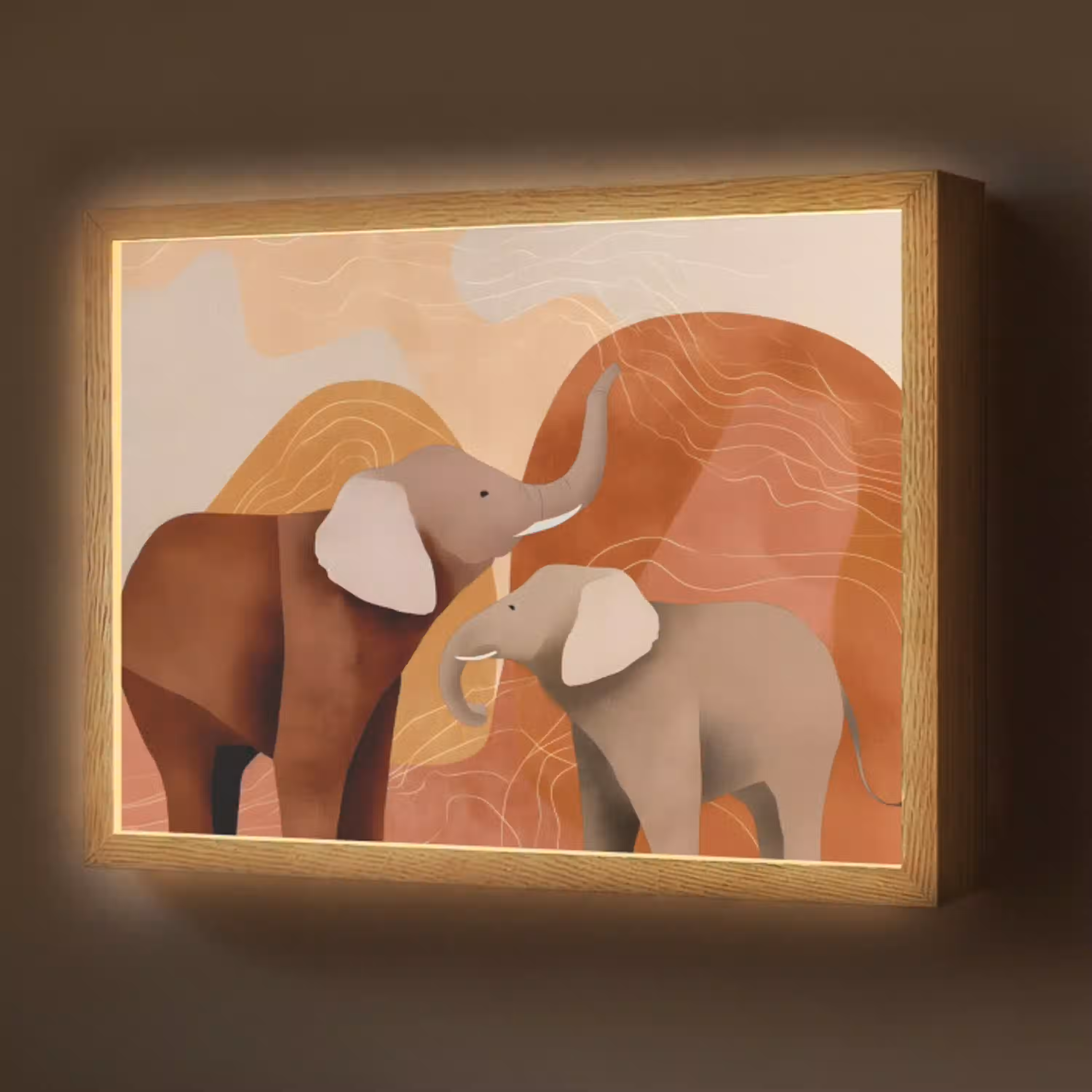 Olifanten - Oranje - Abstract Light Box met batterij (Wandlamp) middel -z3d_website