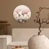 Wereldkaart - Roze - Bloemen Wandcirkel kunststof plaat 5mm dik klein -sfeer1