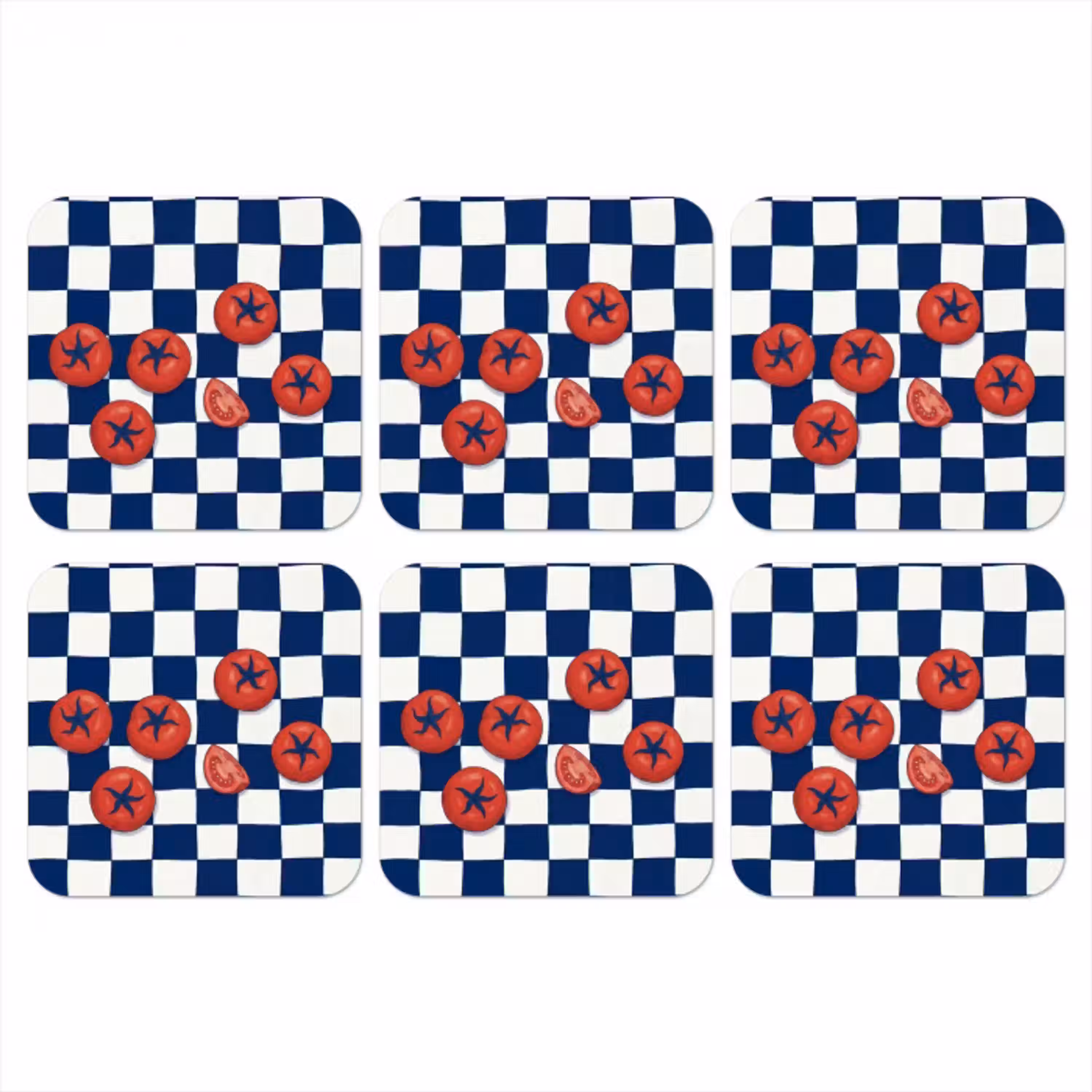 Eten - Tomaten - Keuken - Illustratie - Rood-Blauw onderzetter kurk middel -3d