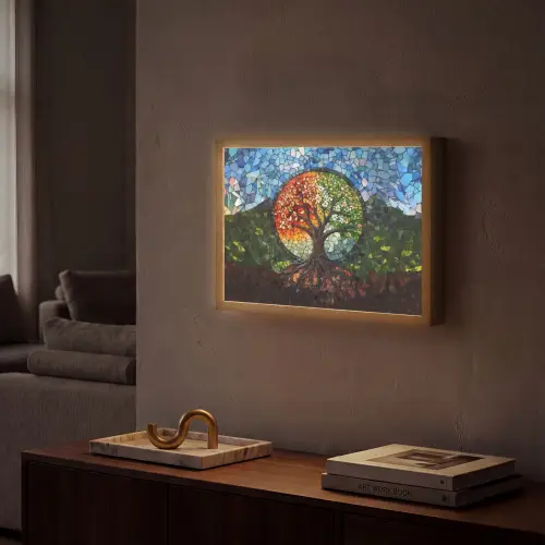 Boom - Seizoenen - Mozaïek - Bergen Light Box met batterij (Wandlamp) middel -sfeer1