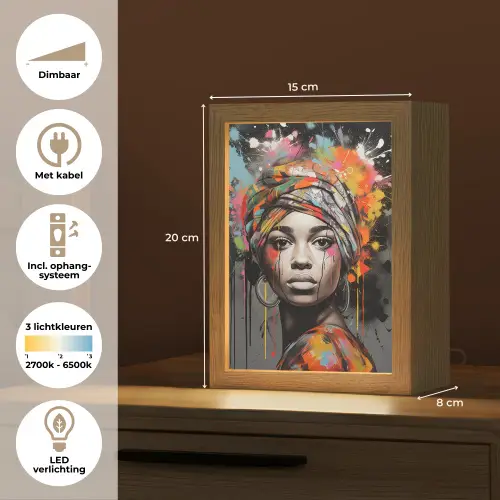 Vrouw - Hoofddoek - Graffiti - Zwart Light Box met kabel (Tafellamp) klein -USP_NL