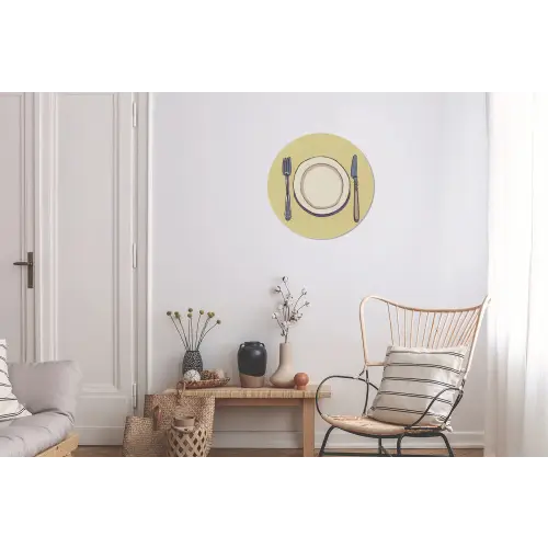 Illustratie - Bord - Bestek - Beige Wandcirkel aluminium klein -woonkamer