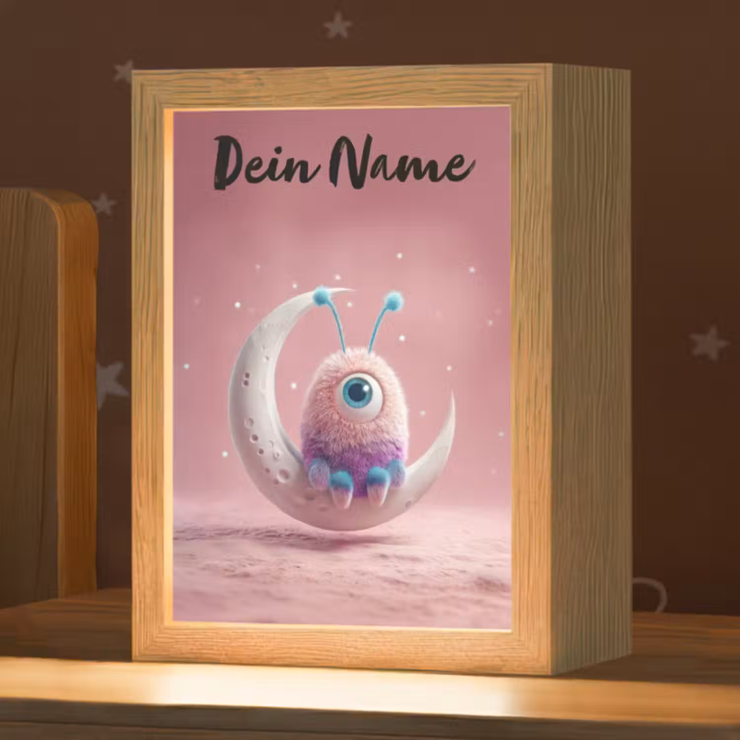 Nachtlicht Kinder mit Namen - Mond - Monster - Rosa