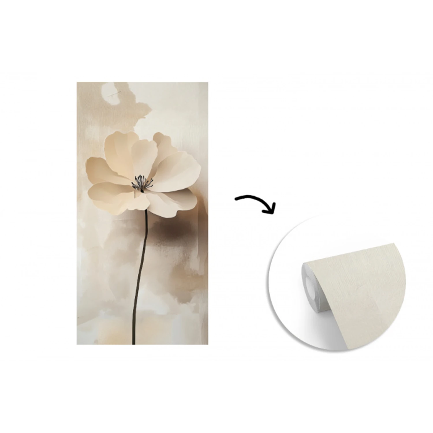Bloem - Beige - Verf - Schaduw fotobehang vinyl groot -3d