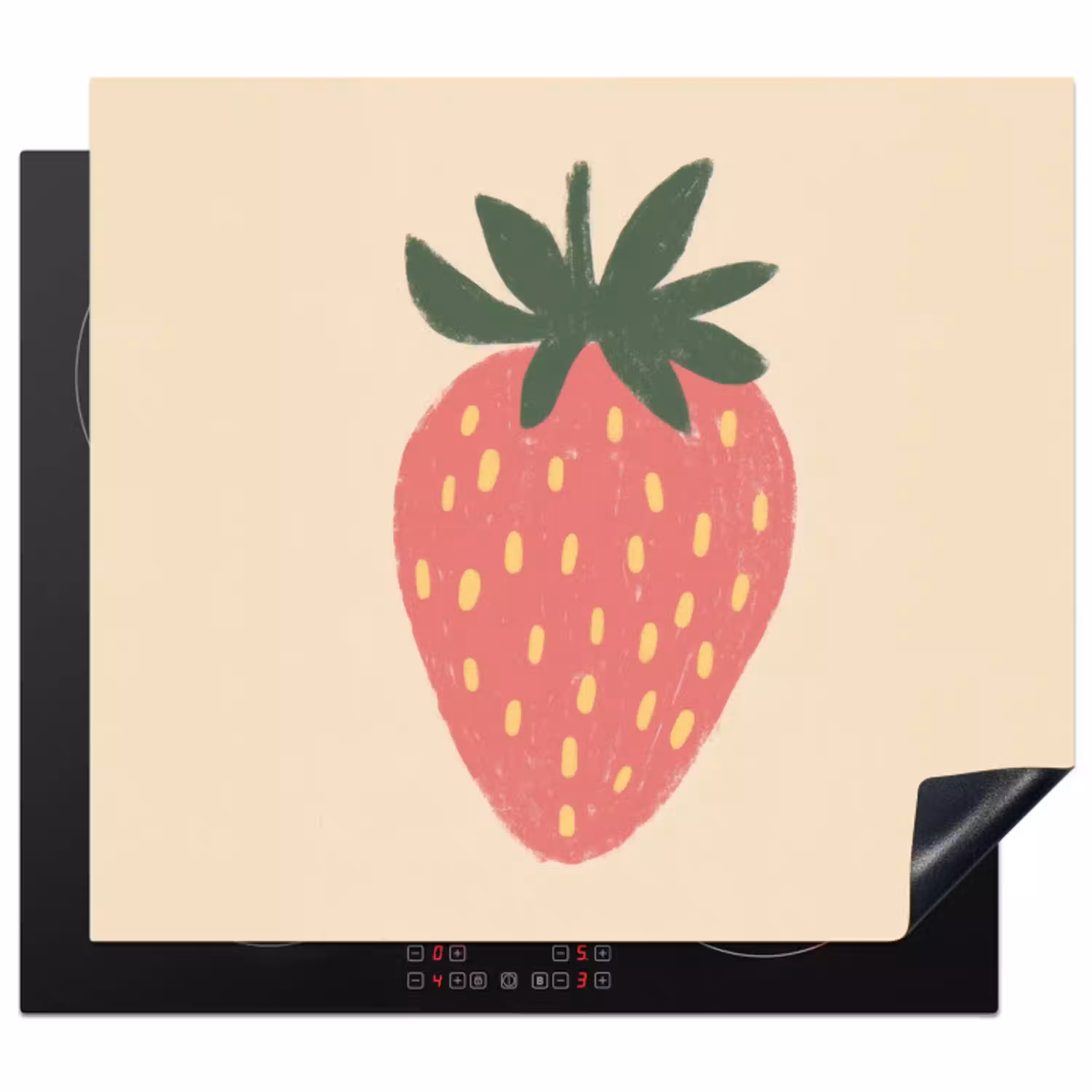 Aardbei - Minimalistisch - Rood - Fruit Inductie beschermer vinyl 3mm middel -3d
