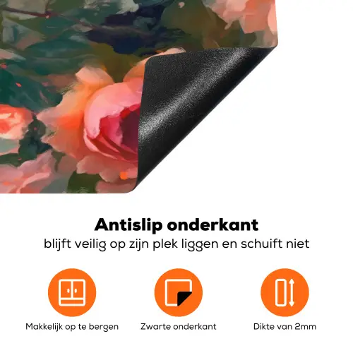 Roze - Patroon - Bloemen Inductie beschermer vinyl 3mm klein 276 -zzzzzzz-td-onderkant