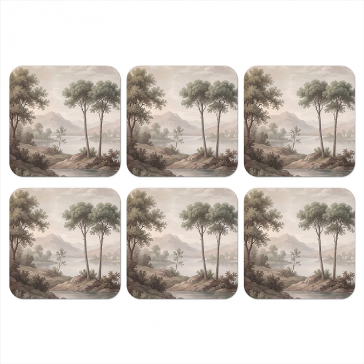 Bomen - Meer - Bergen - Illustratie onderzetter kurk middel -3d