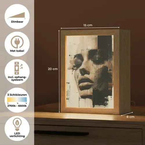 Vrouw - Gezicht - Abstract - Kunst Light Box met kabel (Tafellamp) klein -USP_NL
