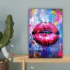 Graffiti - Lippen - Felroze - Geschilderd canvas 2cm klein -sfeer4