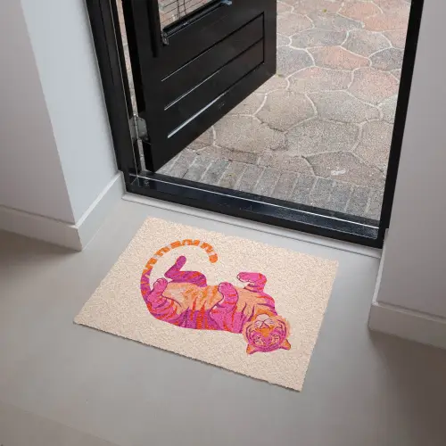 Tijger - Roze - Oranje Deurmat klein -sfeer5