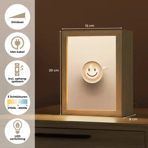 Koffie - Melkschuim - Lach - Beige Light Box met kabel (Tafellamp) klein -USP_NL