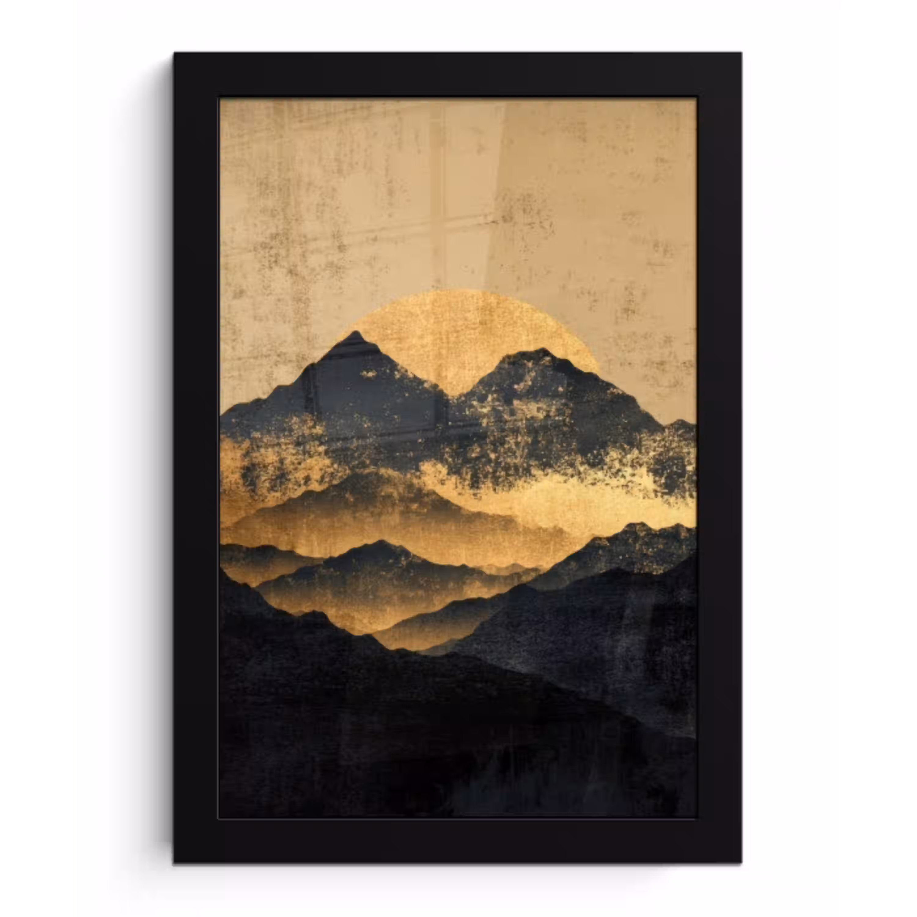 Gouden Bergen bij Maanlicht fotolijst zwart zonder passe partout klein -3d