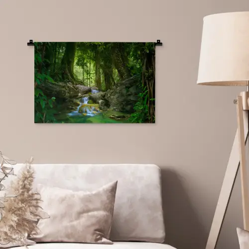 Jungle - Stenen - Water - Natuur - Planten Wandkleed katoen klein -sfeer4