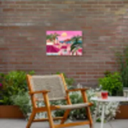Stad - Roze - Palmbomen Tuinposter op houten frame 2 cm dik klein -sfeer3