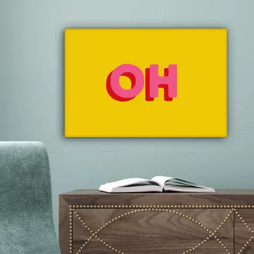 Geel - Roze - Oh - 3D canvas 2cm klein -sfeer4