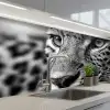 Luipaard - Zwart - Wit - Oog keuken achterwand 2 middel -3d_schuin
