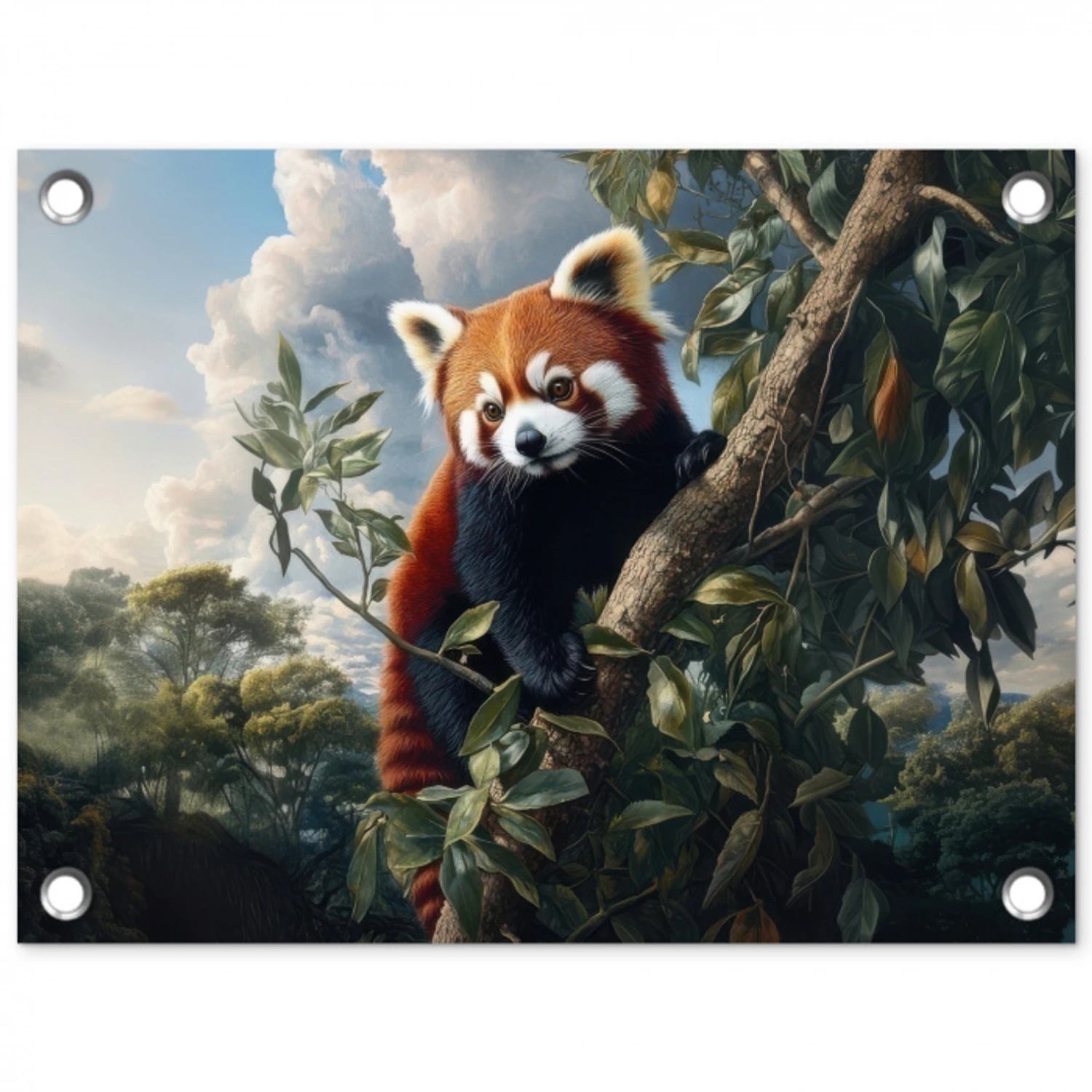 Panda - Rood - Boom - Wolken tuinposter los doek klein -3d