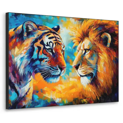 Dieren - Kunst - Leeuw - Tijger Textielframe zwart klein -3d