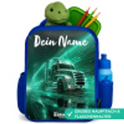 Vrachtwagen - Stad - Groen - Neon Kinderrugzak - Blauw middel -inhoud_DE