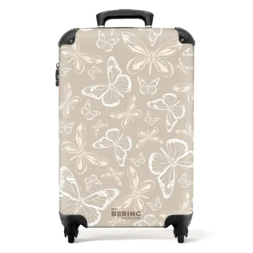 Patroon van vlinders in beige NBS - Handbagage koffer - Unisex middel -productfoto_recht