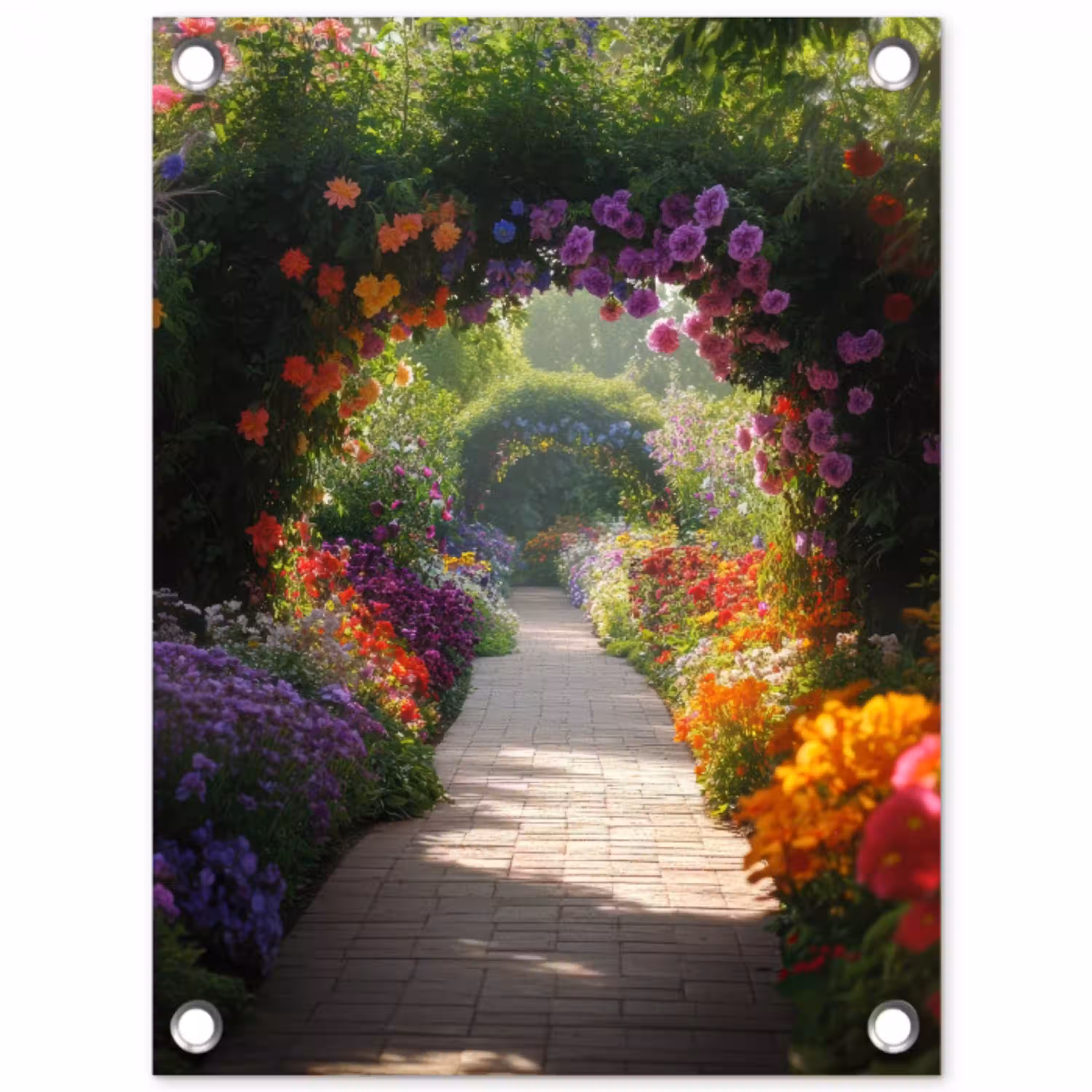Doorkijk - Pad - Bloemen - Struik - Kleurrijk tuinposter los doek klein -3d