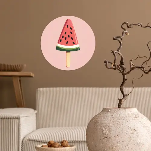 Watermeloen - Ijsje - Pitjes - Rood Wandcirkel behangsticker klein -sfeer1