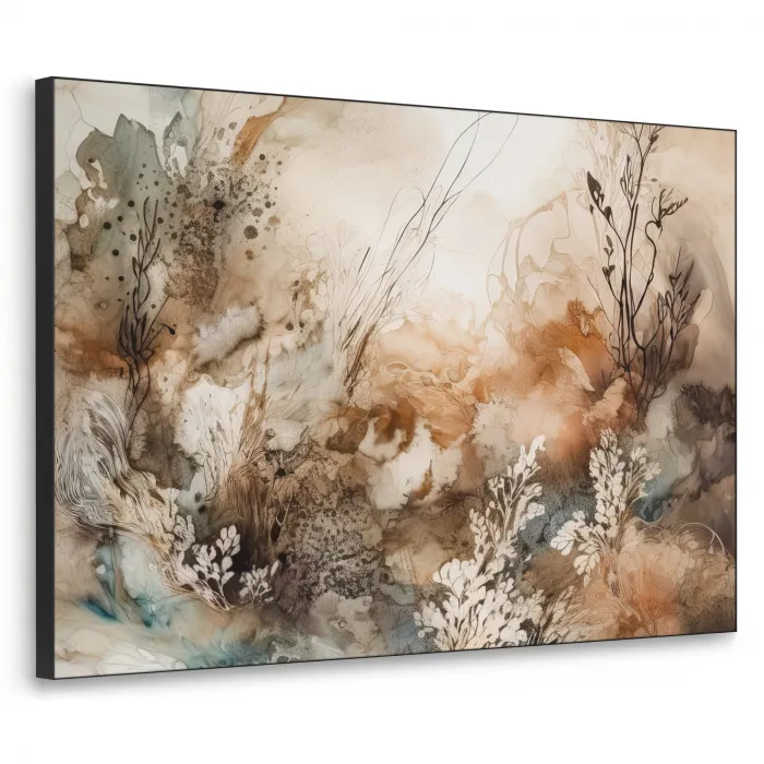 Abstract - Beige - Verf - Kunst - Natuur - Bloemen Textielframe zwart klein -3d