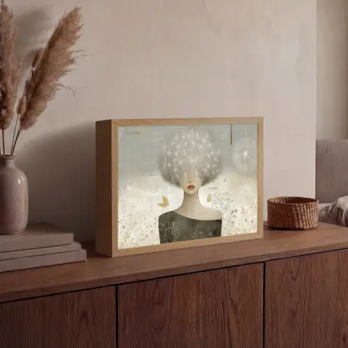 Pluis - Vrouw - Beige Light Box met batterij (Wandlamp) middel -sfeer2