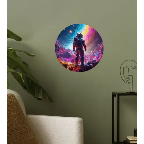 Ruimte - Astronaut - Neon - Sterren Wandcirkel behangsticker klein -sfeer2