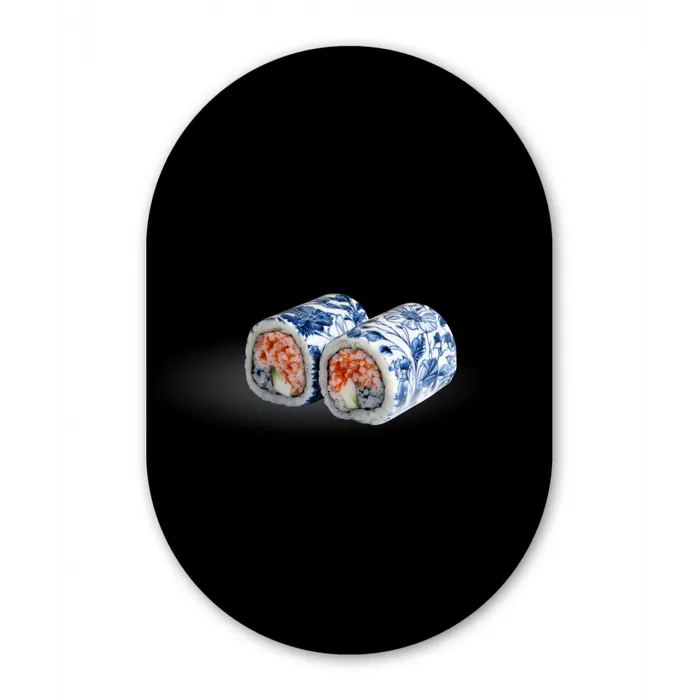 Sushi - Delfts blauw - Rijst - Vis - Elegant Wandcirkel Ovaal Glas middel -3d