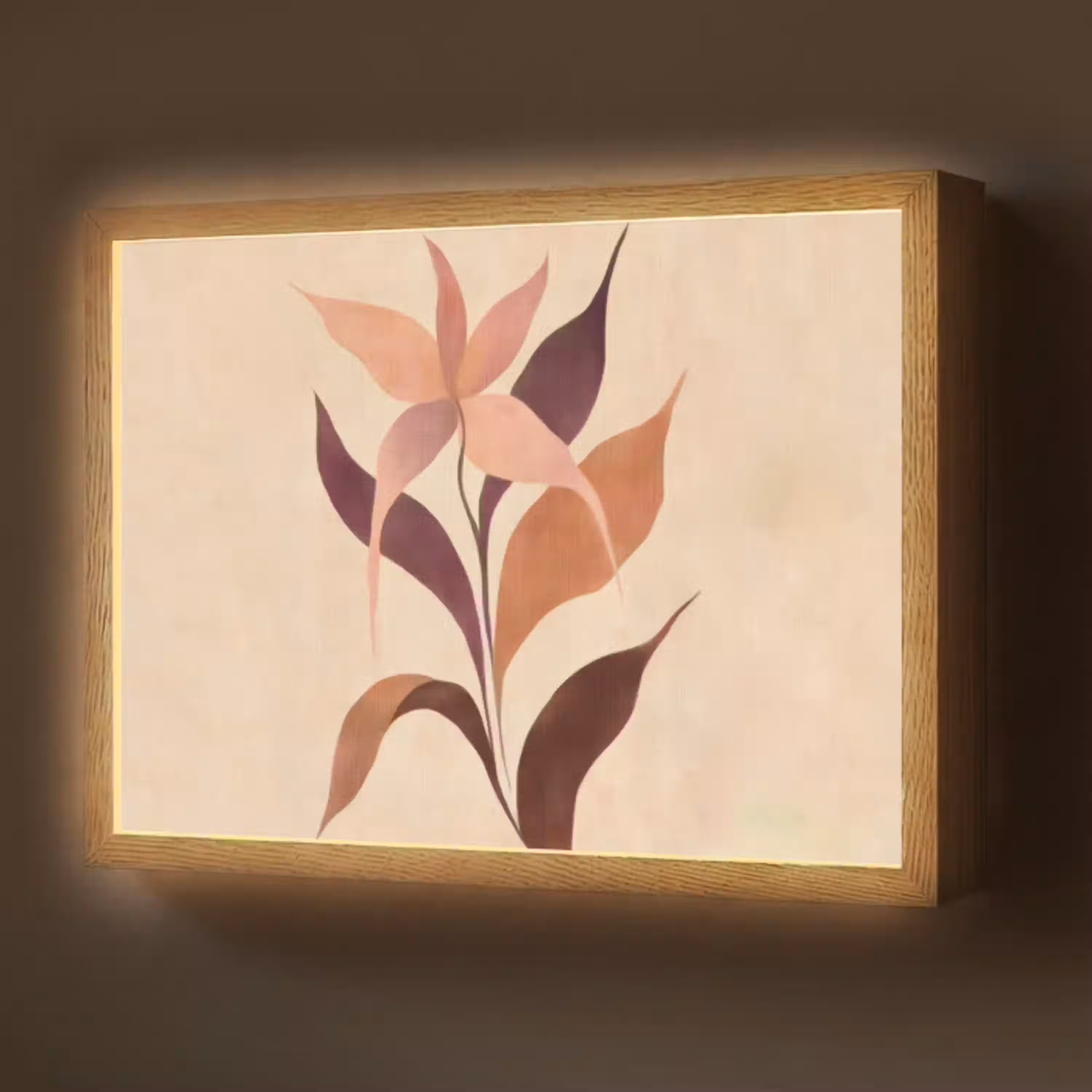 Minimalistisch - Bloem - Bladeren - Beige Light Box met batterij (Wandlamp) middel -z3d_website