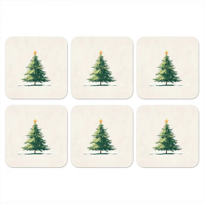 Kerstboom - Illustratie - Ster - Sneeuw onderzetter kurk middel -3d