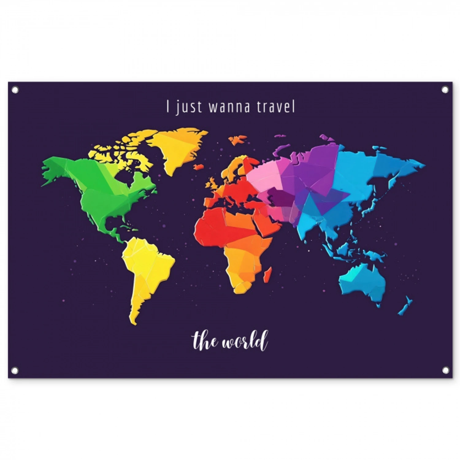 Kleurrijk - Wereldkaart - Travel - Quote tuinposter los doek groot -3d