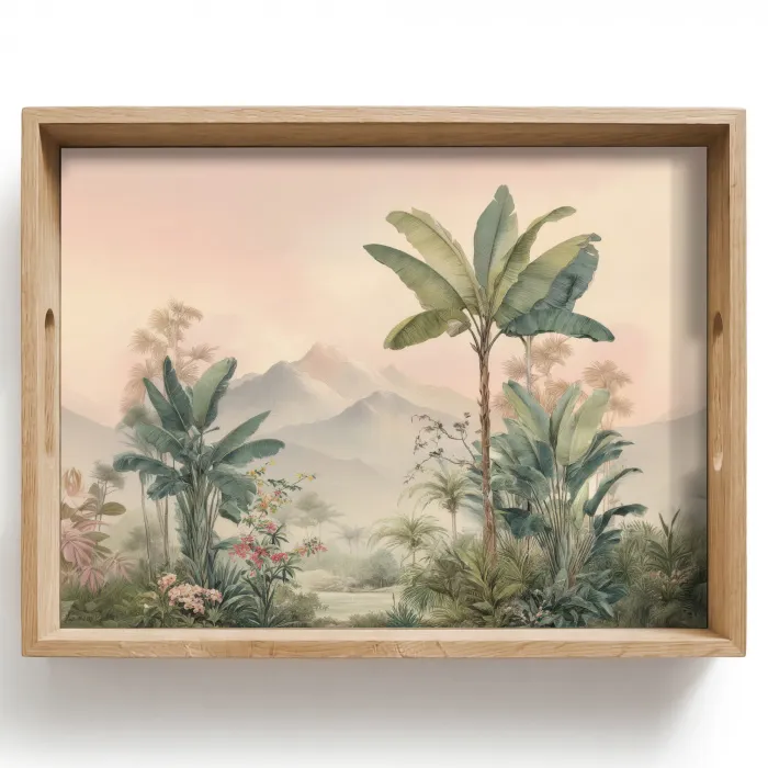 Tropisch landschap - palmbomen - Bloemen - Roze lucht Dienblad Rechthoek middel -z3d_shopping