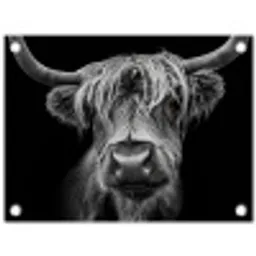 Hooglander in Zwart-Wit tuinposter los doek klein -3d