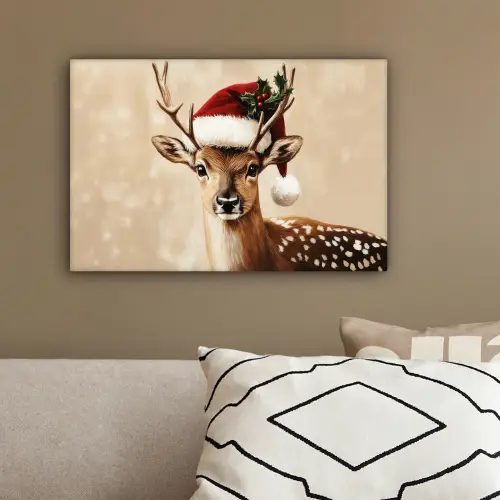 Kerst - Hert - Gewei - Rood canvas 2cm klein -sfeer3