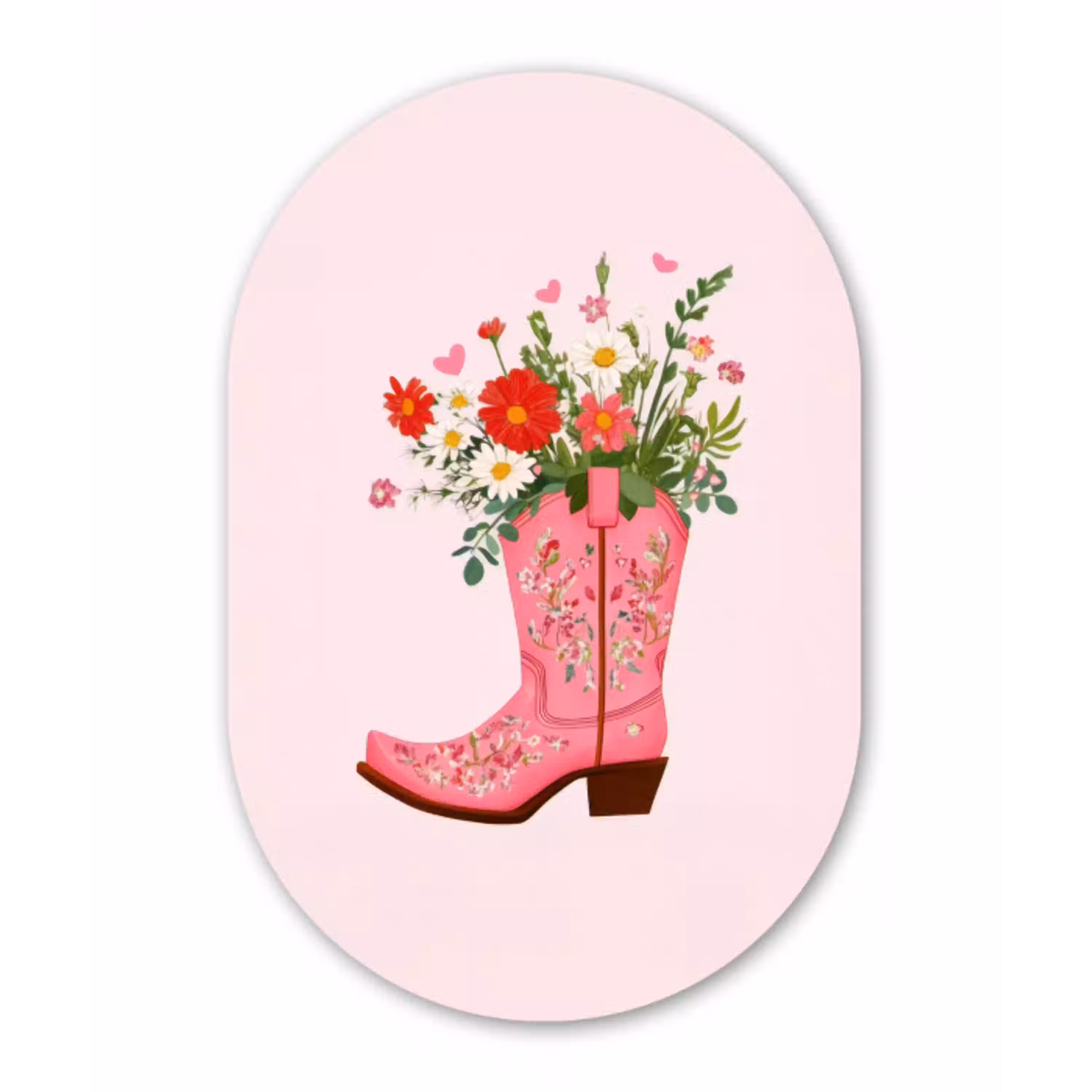 Cowboylaarzen - Roze - Boeket - Bloemen Wandcirkel Ovaal Aluminium middel -3d