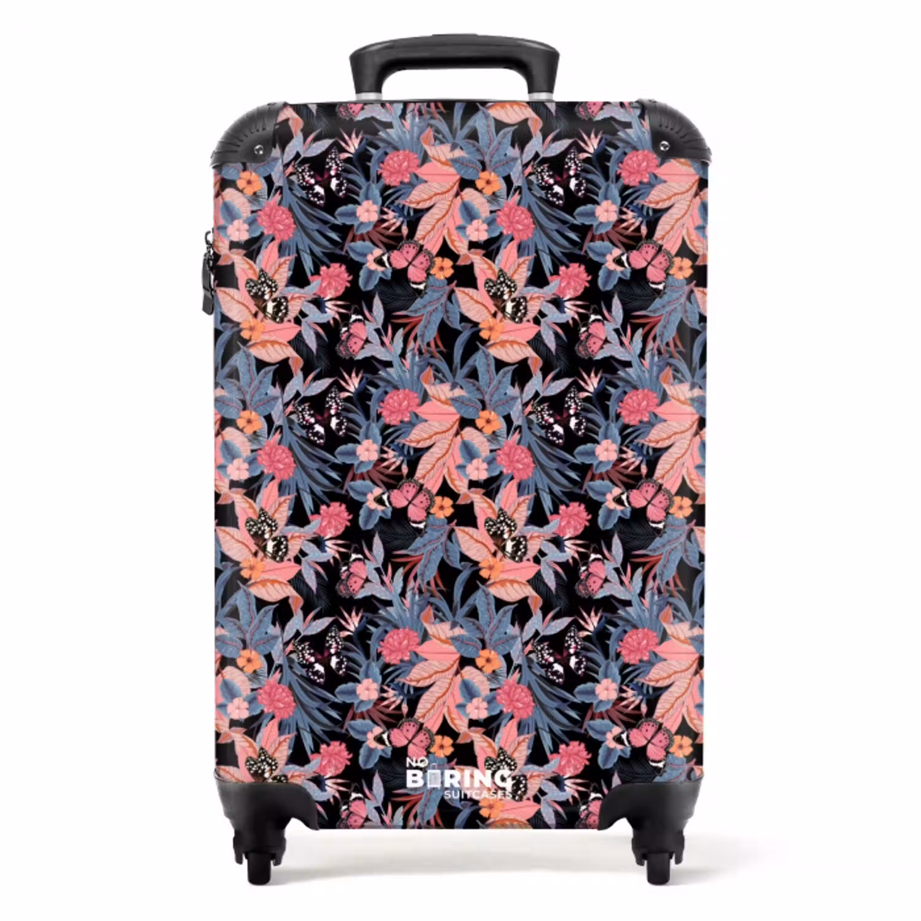 Tropisch vlinder patroon roze blauw NBS - Handbagage koffer - Kinderen Unisex middel -productfoto_recht