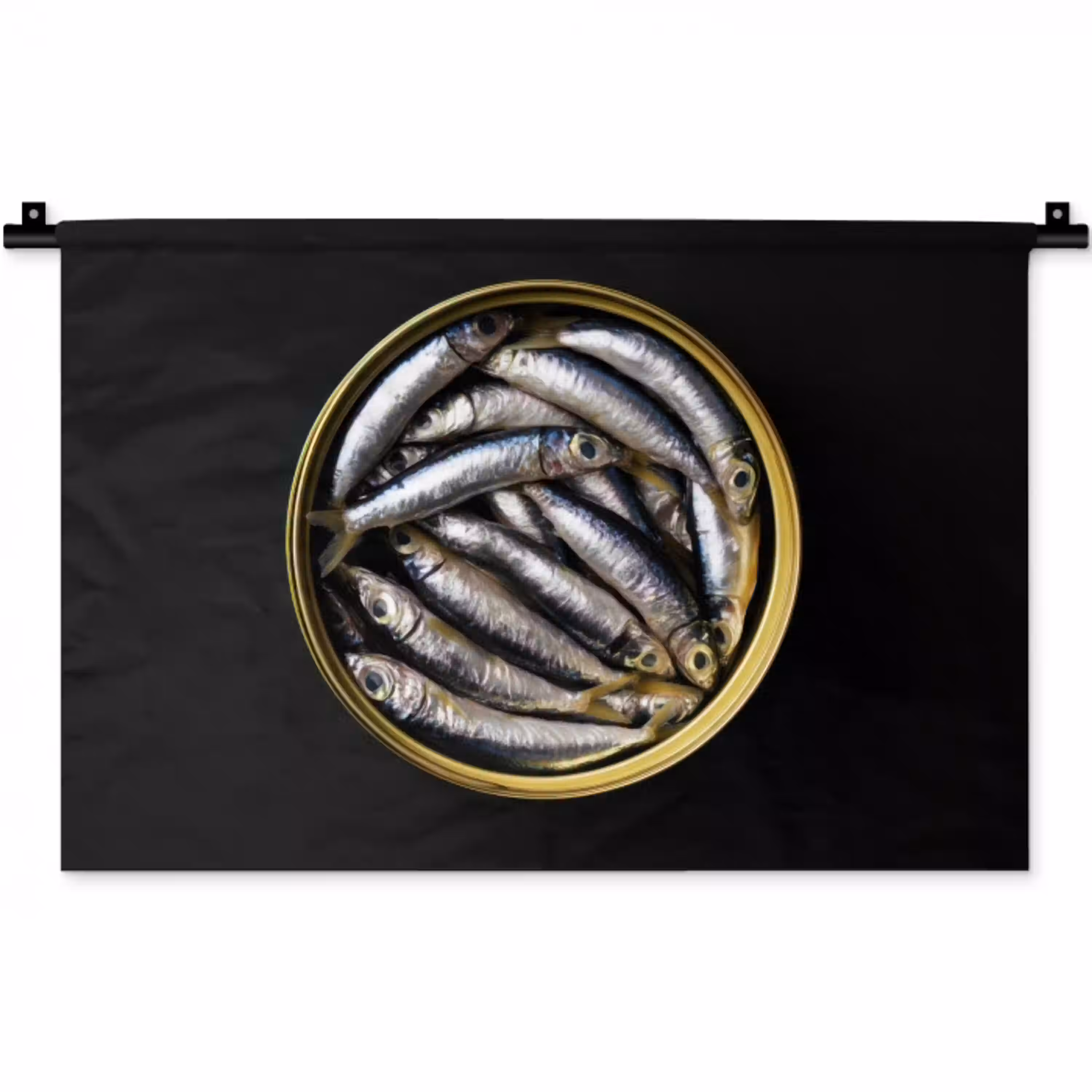 Sardines - Vissen - Rond - Zwart Wandkleed katoen klein -zz3d