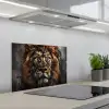 Leeuw - Dieren - Portret - Zwart - Luxe keuken achterwand spatscherm klein -3d_schuin