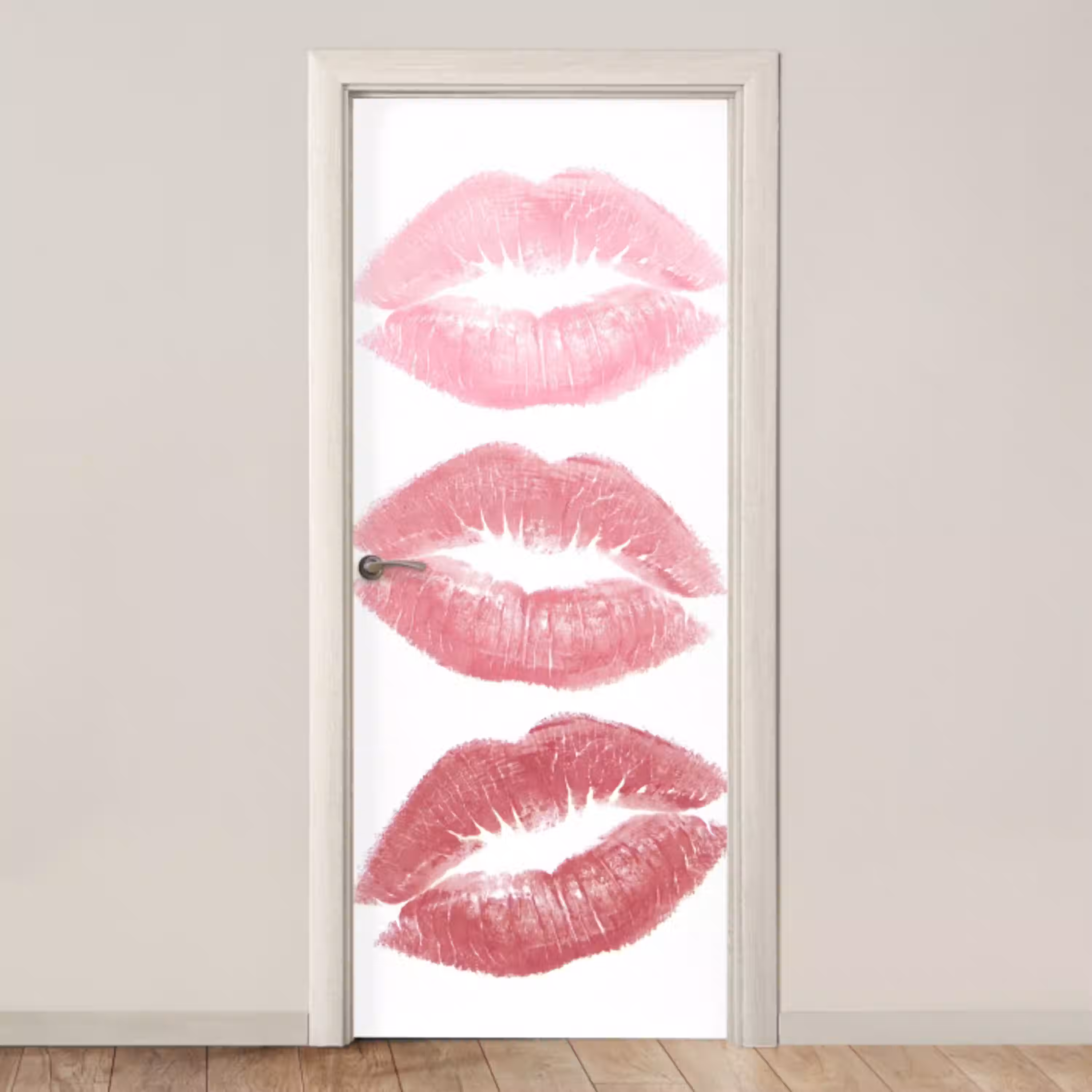 Lippen - Kusafdruk - Roze - Modern - Abstract deurposter klein -3d_beige