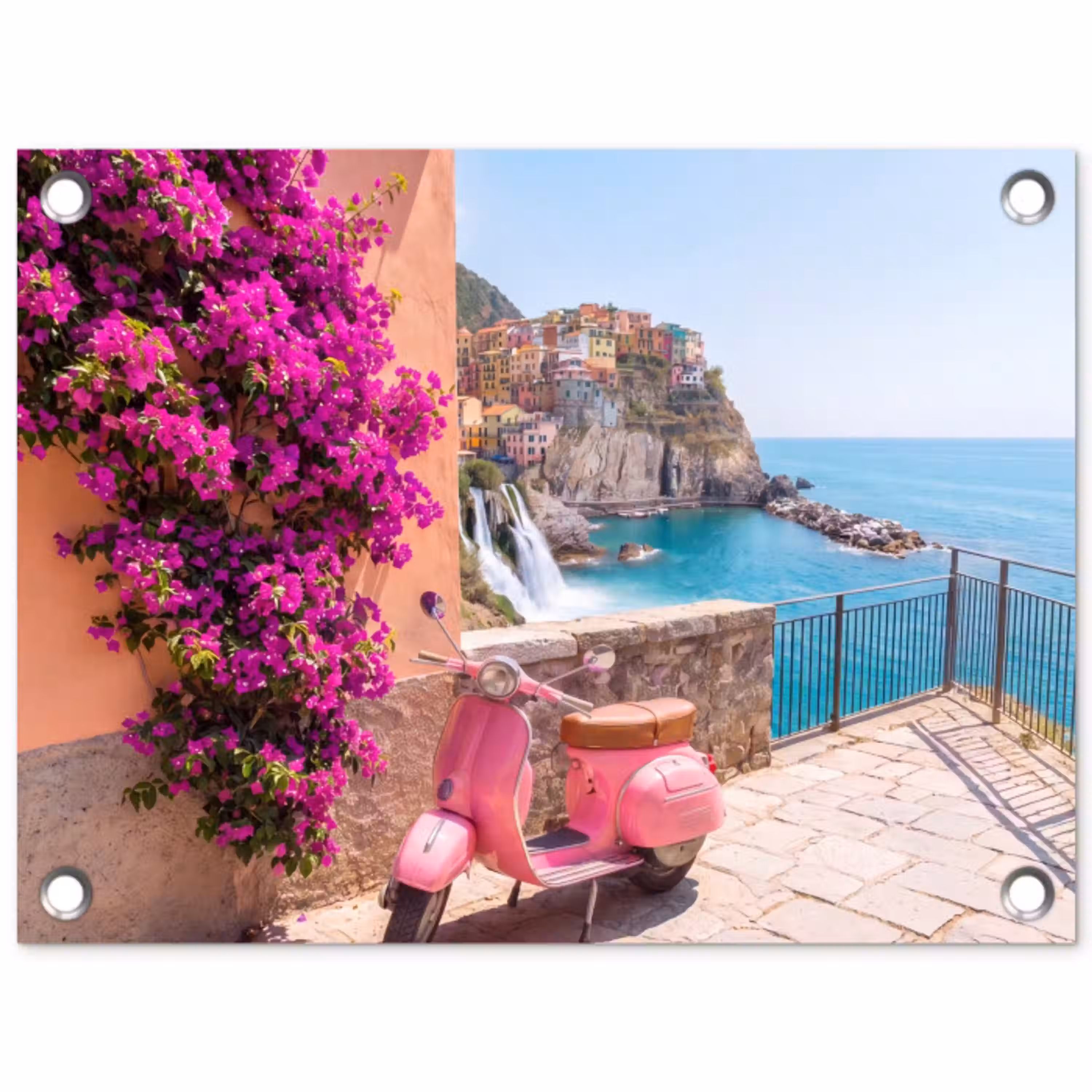 Voertuig - Roze - Kust - Zomer - Reizen tuinposter los doek klein -3d
