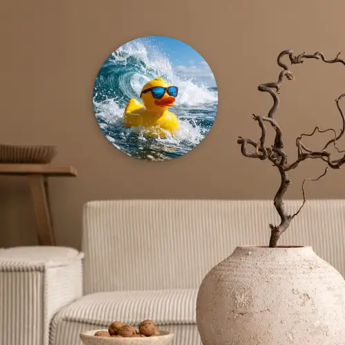 Badeend - Stoer - Golven Wandcirkel kunststof plaat 5mm dik klein -sfeer1