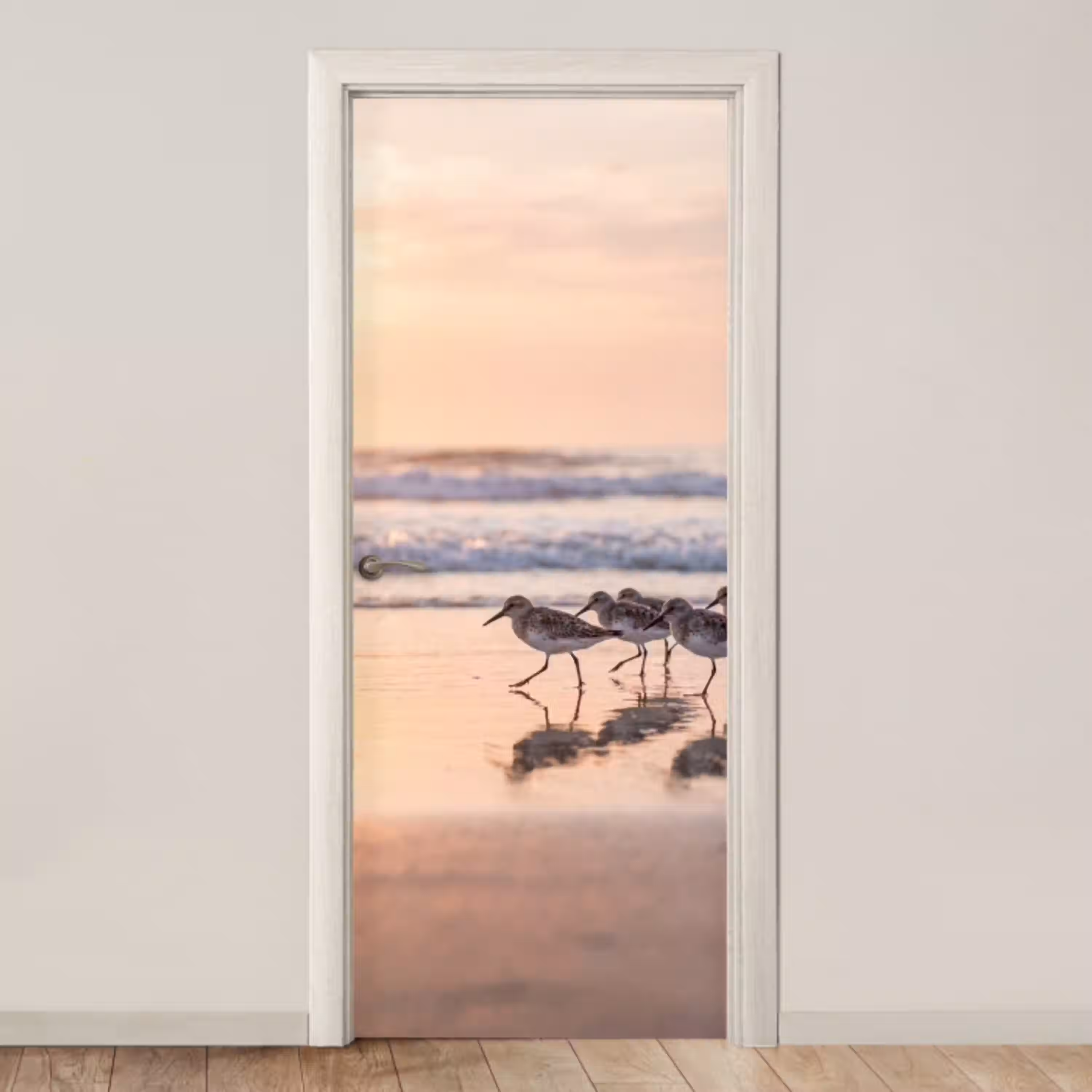 Zee - Vogels - Strand deurposter klein -3d_beige