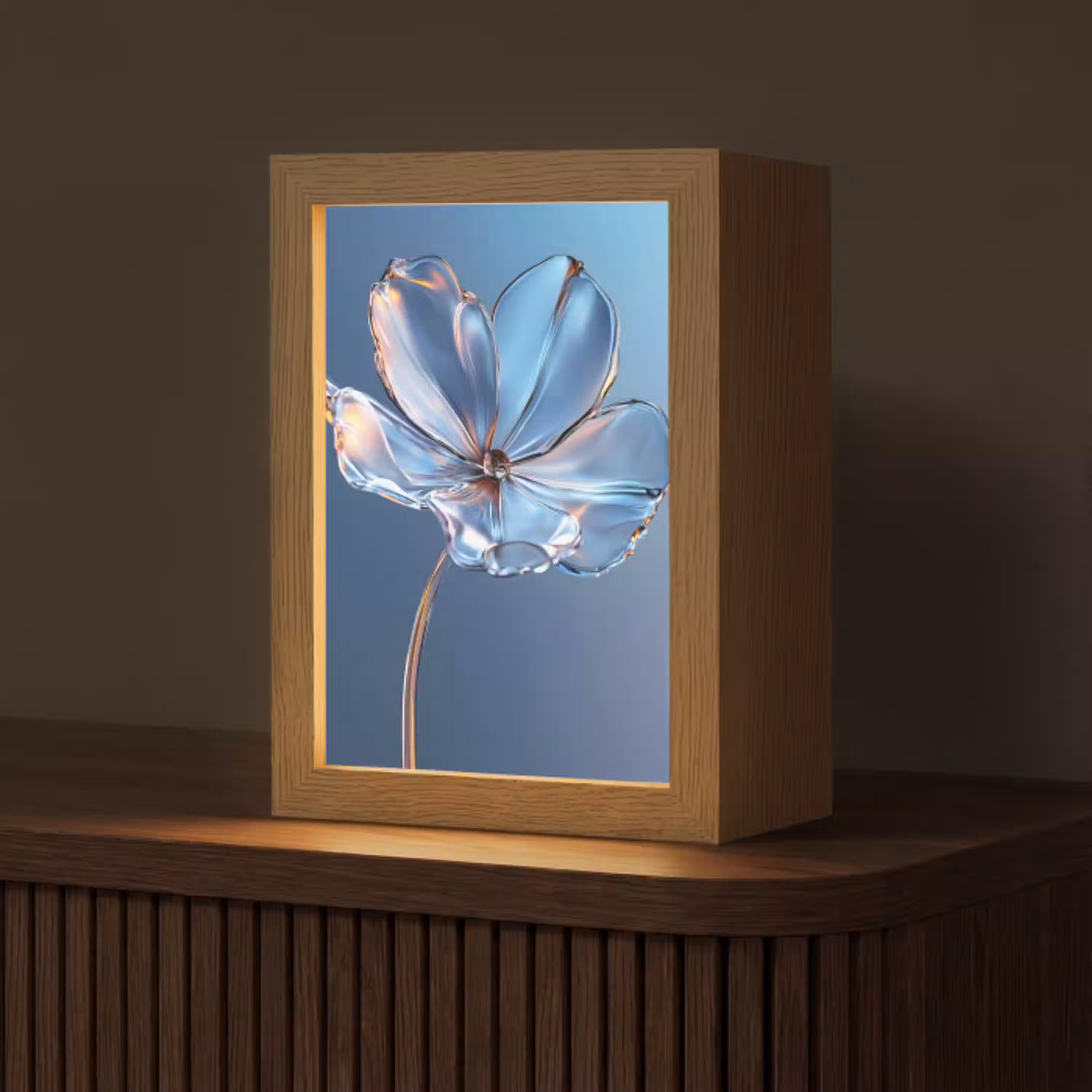Blauw - Bloem - Glazen - Sierlijk Light Box met kabel (Tafellamp) klein -z3d_website
