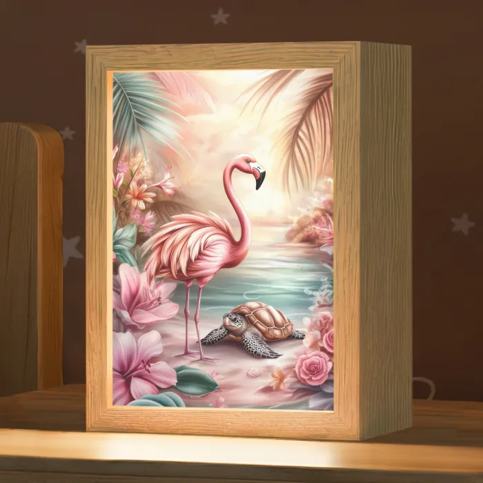 Flamingo - Schildpad - Roze Light Box met kabel klein -zzz_3d_website
