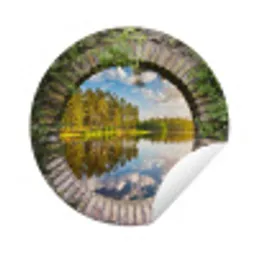 Bomen - Water - Doorkijk Wandcirkel tuinposter met ringen klein -3d