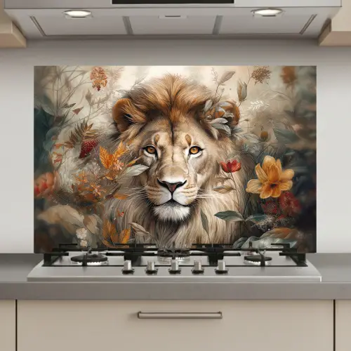 Leeuw - Wilde dieren - Planten - Natuur - Bloemen keuken achterwand spatscherm klein -3d_website