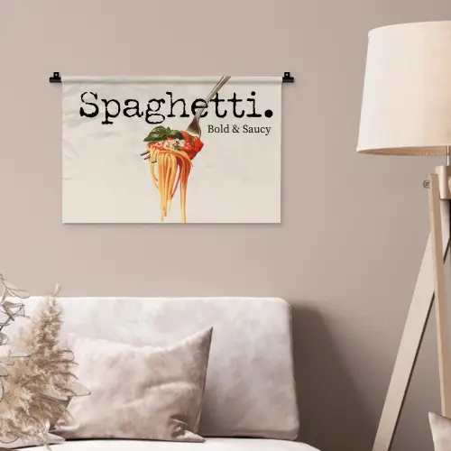 Spaghetti - tomatensaus - Parmezaanse kaas Wandkleed katoen klein -sfeer4