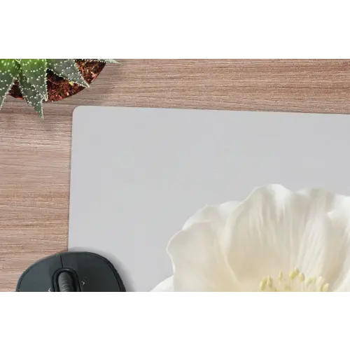 Bloem - Minimalistisch -Wit muismat rubber klein -closeup